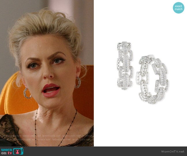 Rhodium Plated Cubic Zirconia Link Hoop Earrings by Fallon worn by Alexis Carrington (Elaine Hendrix) on Dynasty