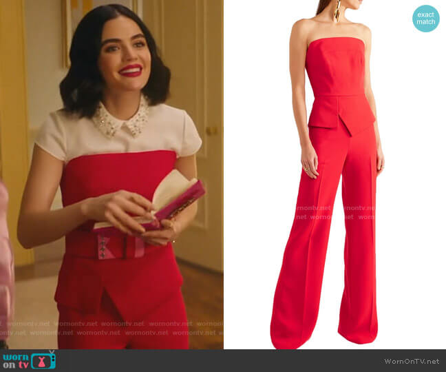 Katy’s red strapless jumpsuit on Katy Keene