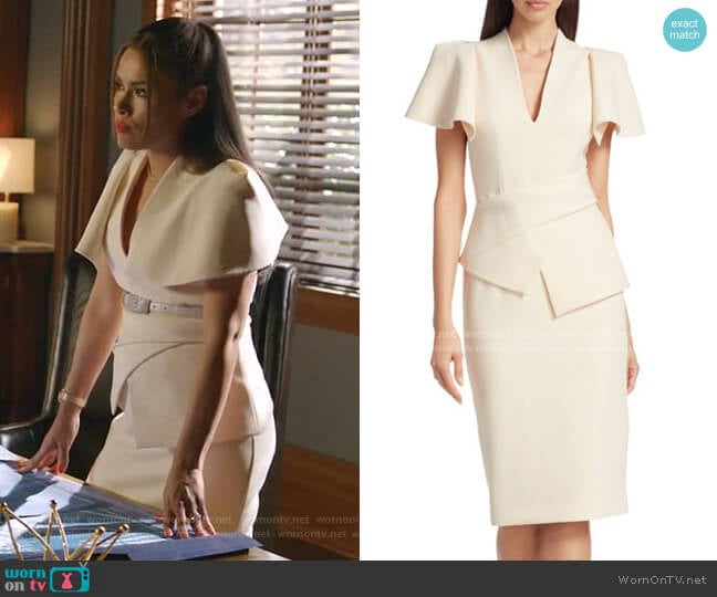 Mirana Heavy Crepe Peplum Dress by Safiyaa worn by Cristal Jennings (Daniella Alonso) on Dynasty