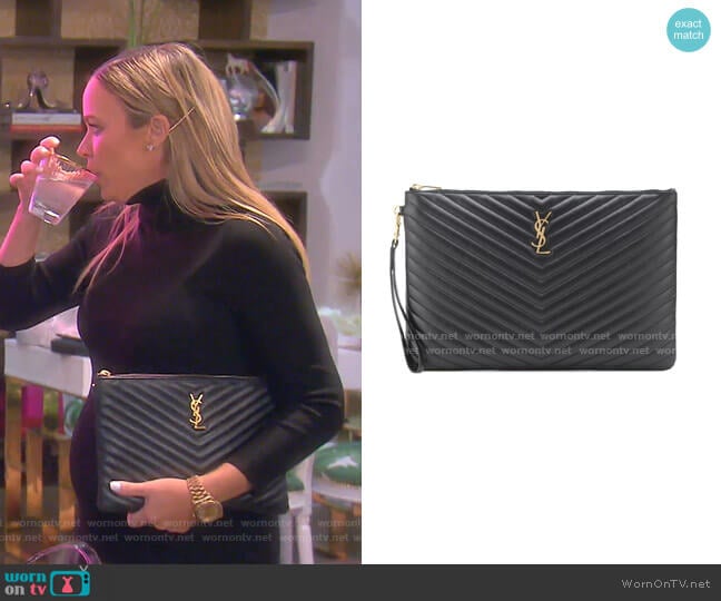 Monogram Leather Pouch by Saint Laurent worn by Teddi Mellencamp Arroyave on The Real Housewives of Beverly Hills