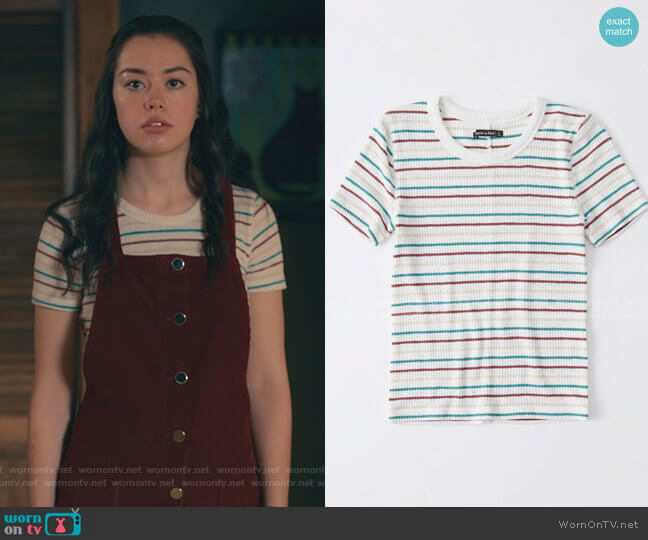 Slim Ribbed Tee in White Stripe by Abercrombie & Fitch worn by Annie Sullivan (Anneliese Judge) on Sweet Magnolias