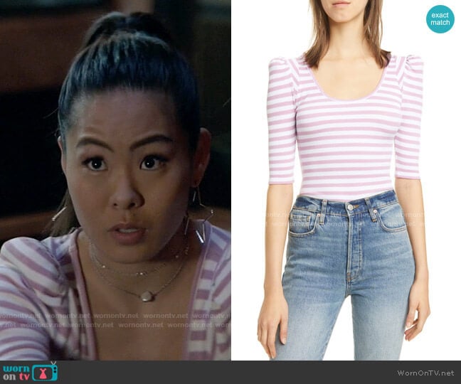 Stripe Puff Sleeve Knit Top by Smythe worn by Mary Hamilton (Nicole Kang) on Batwoman