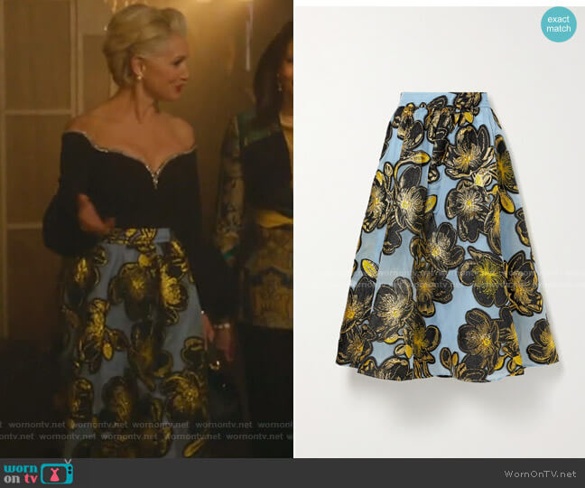 Gloria’s blue floral skirt on Katy Keene