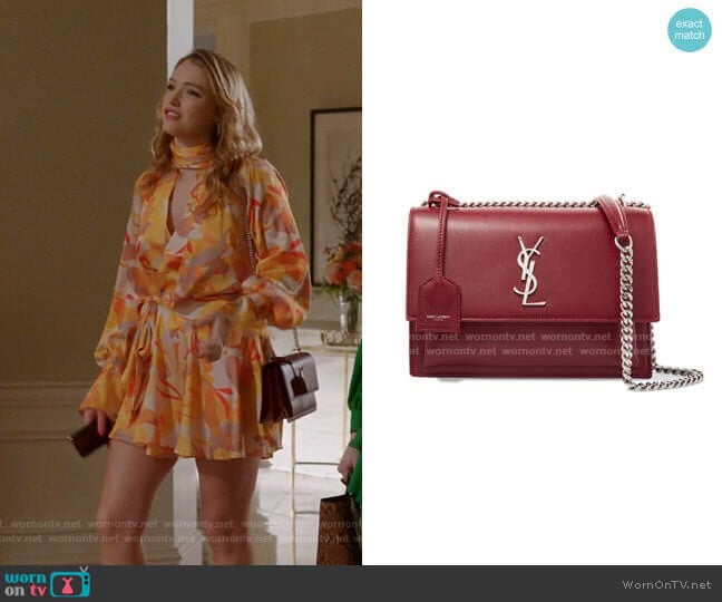 Sunset Medium Leather Shoulder Bag by Saint Laurent worn by Kirby Anders (Maddison Brown) on Dynasty