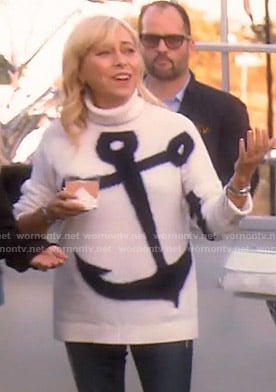 Sutton's white anchor print turtleneck sweater on The Real Housewives of Beverly Hills