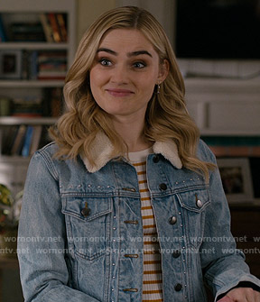 Taylor's studded shearling collar denim jacket on American Housewife