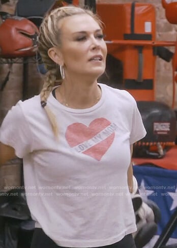 Tinsley's white Love Mom tee and Gucci sneakers on The Real Housewives of New York City