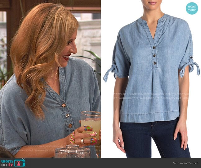 Calle Ocho Chambray Tie Sleeve Top by Trina Turk worn by Chelsea Grayson (Anneliese van der Pol) on Ravens Home