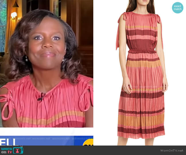 Alessa Stripe Midi Dress by Ulla Johnson worn by Deborah Roberts on Good Morning America