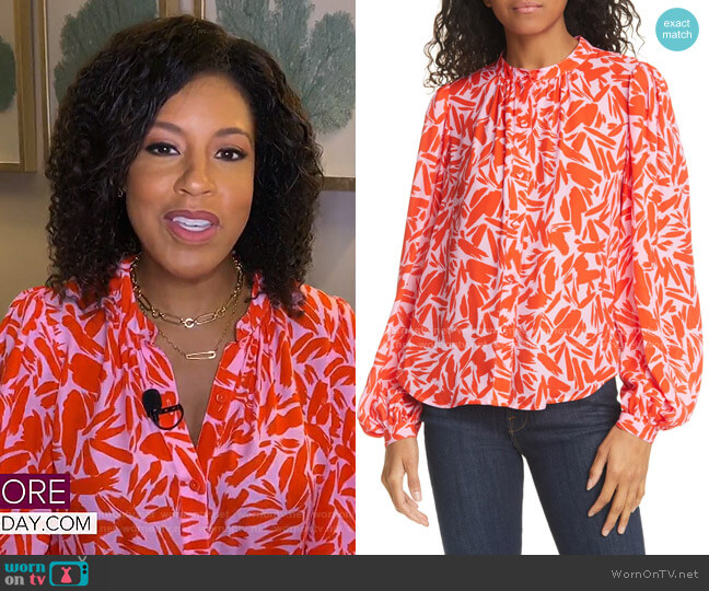 Ashlynn Graphic Silk Blend Blouse by Veronica Beard worn by Sheinelle Jones on Today