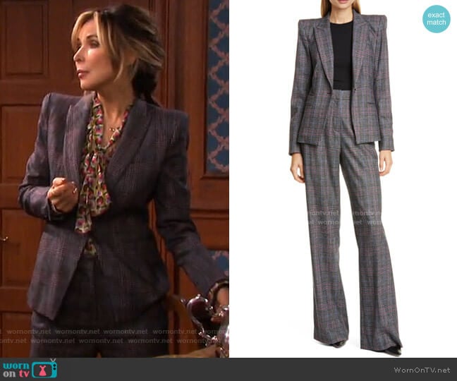 Brock Glen Plaid Dickey Blazer and Tuli Pants by Veronica Beard worn by Kate Roberts (Lauren Koslow) on Days of our Lives