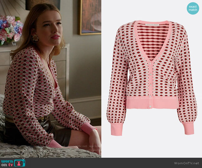 Loraine Printed V-Neck Cardigan by Veronica Beard worn by Kirby Anders (Maddison Brown) on Dynasty