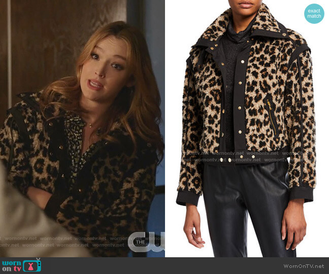 Anita Faux-Fur Snap-Front Jacket by Veronica Beard worn by Kirby Anders (Maddison Brown) on Dynasty