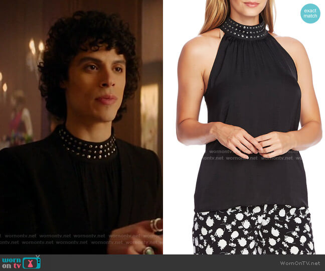 Stud Detail Mock Neck Sleeveless Blouse by Vince Camuto worn by Jorge Lopez (Jonny Beauchamp) on Katy Keene