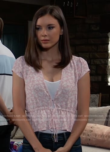 Willow's pink floral  tie front top on General Hospital