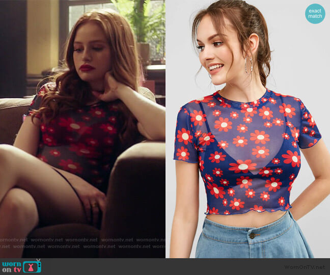 Floral Mesh Crop Tee by Zaful worn by Cheryl Blossom (Madelaine Petsch) on Riverdale