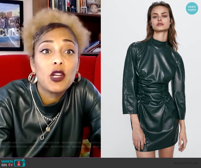 Faux Leather Draped Dress by Zara worn by Amanda Seales  on The Real