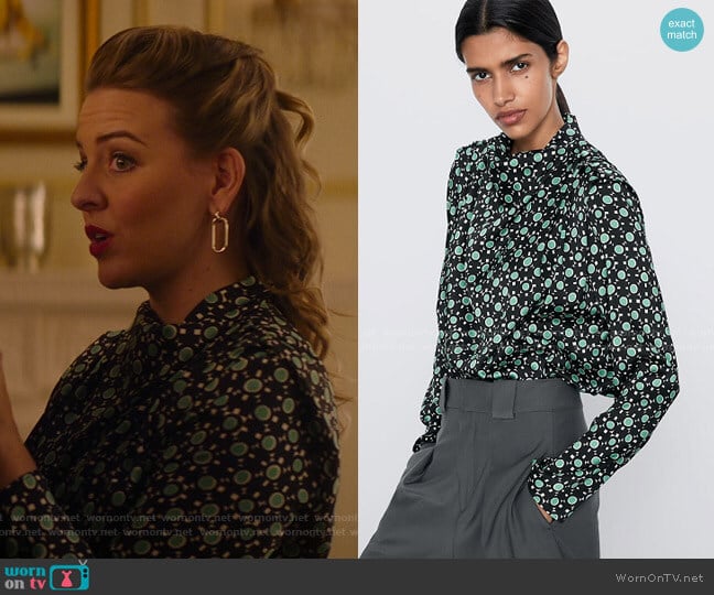 Printed Blouse by Zara worn by Amanda (Helene Yorke) on Katy Keene