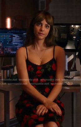 Zari’s black rose print dress on Legends of Tomorrow