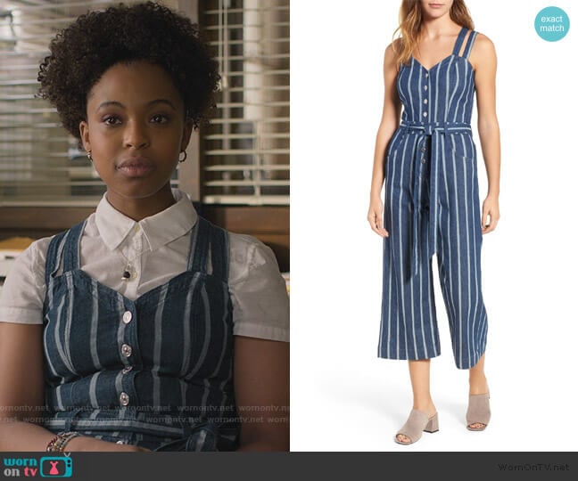 Denim Culotte Jumpsuit by 7 For All Mankind worn by Ani (Grace Saif) on 13 Reasons Why