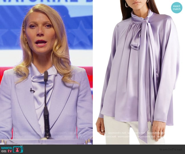 Pussy-bow silk-satin Blouse by Adam Lippes worn by Georgina Hobart (Gwyneth Paltrow) on The Politician