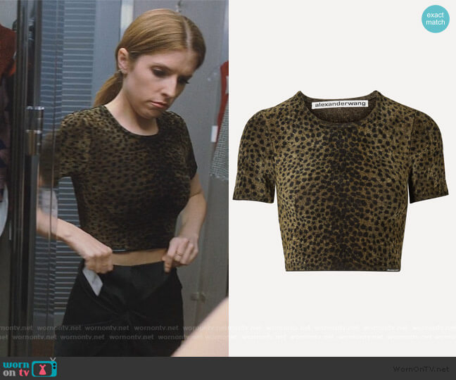 Cropped animal-print chenille top by Alexander Wang worn by Darby (Anna Kendrick) on Love Life