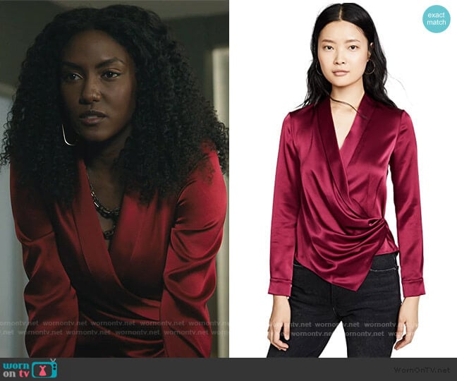 Aurora Mock Wrap Top by Alice + Olivia worn by Lauren Turner (Jade Eshete) on Billions