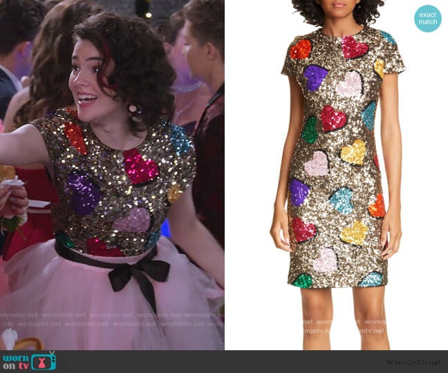 Nat Heart Sequin Mini Dress by Alice + Olivia worn by Hannah (Merit Leighton) on Alexa & Katie