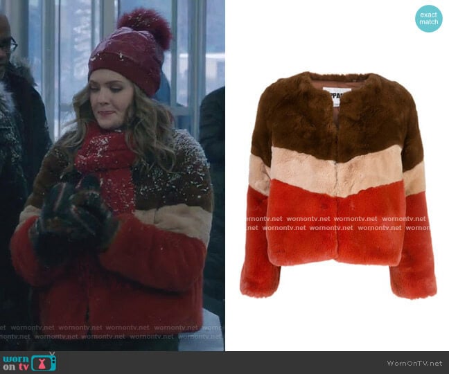 Brigitte Faux-Fur Jacket by Apparis worn by Sutton (Meghann Fahy) on The Bold Type