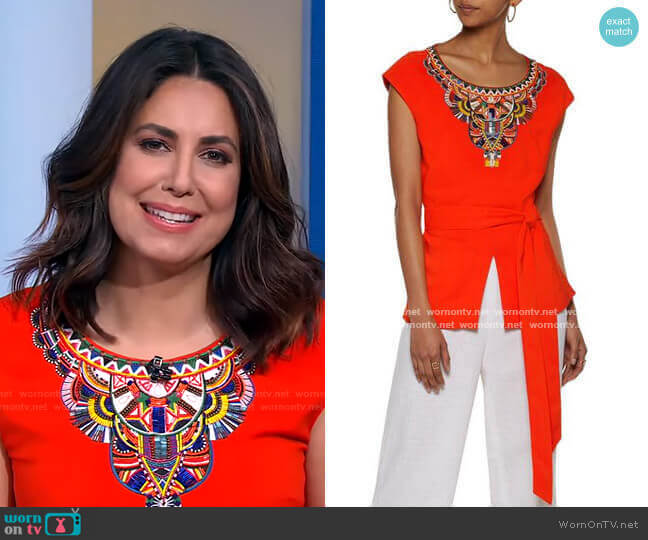 Bead-Embellished Embroidered Crepe Top by Camilla worn by Cecilia Vega on Good Morning America