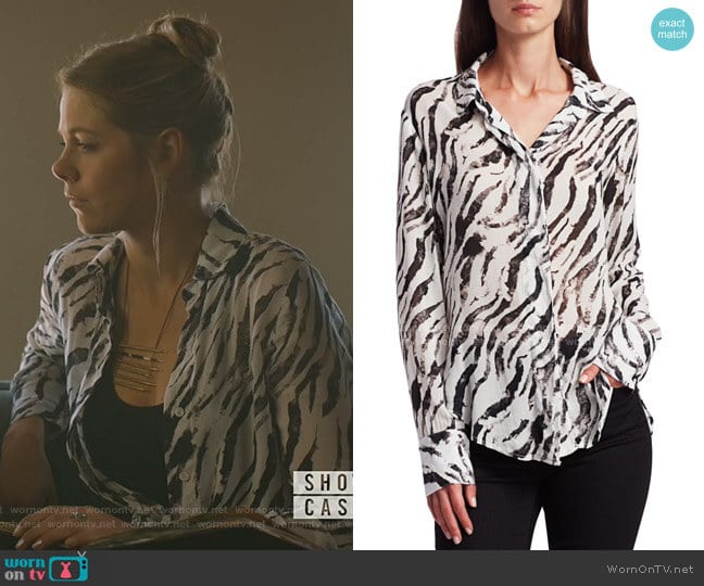 Zebra-Print Shirt by Bella Dahl worn by Isobel Evans-Bracken (Lily Cowles) on Roswell New Mexico