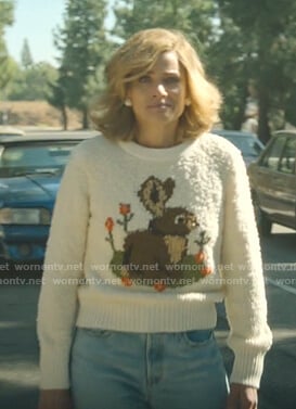 Betty's white bunny print sweater on Dirty John
