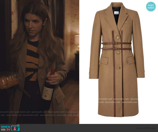 Leather Harness Detail Wool Tailored Coat by Burberry worn by Darby (Anna Kendrick) on Love Life