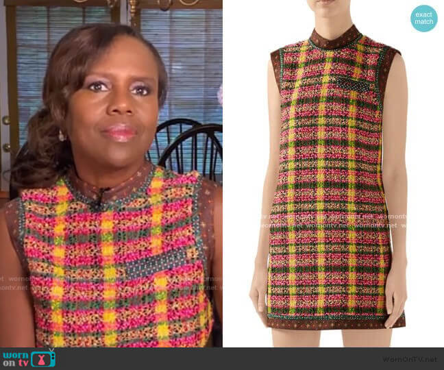 Candy Sleeveless Tweed Mini Dress by Gucci worn by Deborah Roberts  on Good Morning America