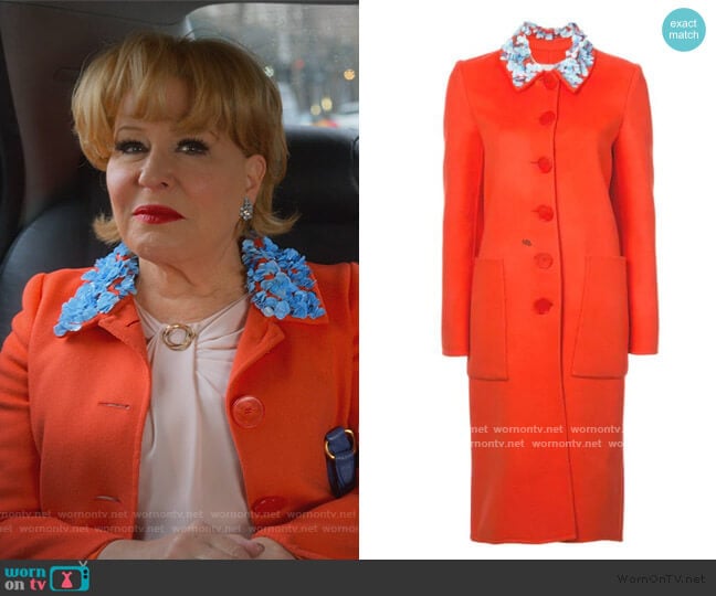 Embellished Collar Coat by Carolina Herrera worn by Hadassah Gold (Bette Midler) on The Politician