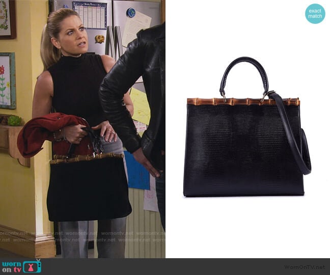 WornOnTV: Stephanie’s black bamboo handle bag on Fuller House | Jodie ...