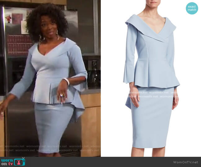 Zoya Peplum Sheath Dress by Chiara Boni La Petite Robe worn by Valerie Grant (Vanessa Williams) on Days of our Lives