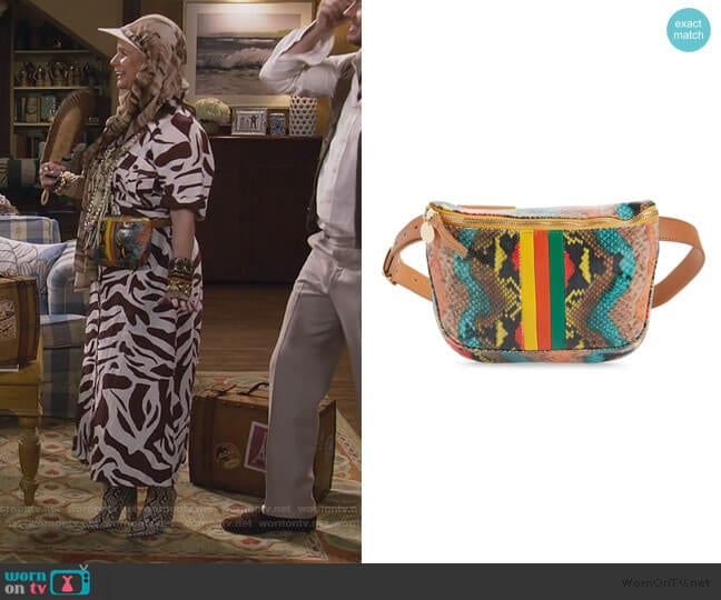 Snake Embossed Leather Belt Bag by Clare V. worn by Kimmy Gibbler (Andrea Barber) on Fuller House