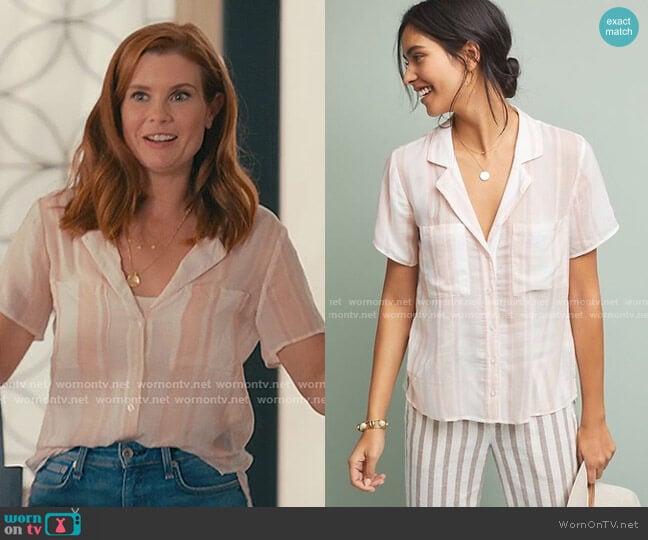 Dana Buttondown Top by Cloth & Stone at Anthropologie worn by Maddie Townsend (JoAnna Garcia Swisher) on Sweet Magnolias