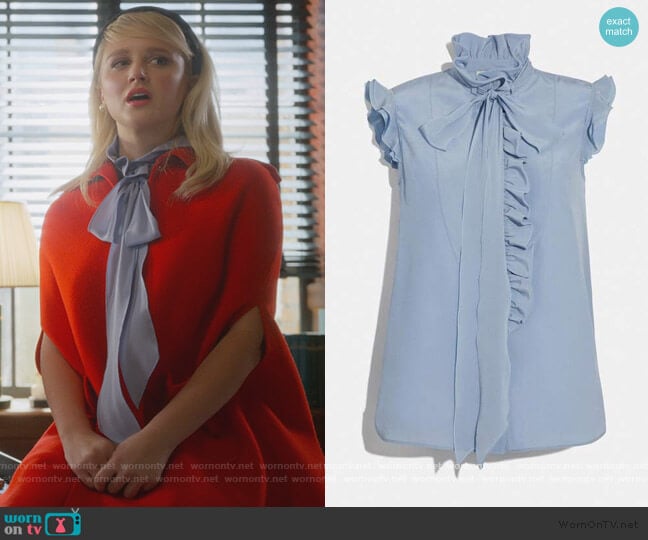 Tie Neck Sleeveless Ruffle Blouse by Coach worn by Alice (Julia Schlaepfer) on The Politician