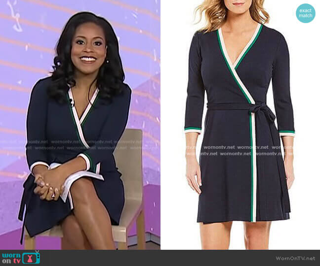WornOnTV: Sheinelle’s navy contrast-trim wrap dress on Today ...