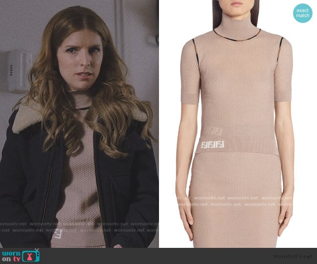 Short Sleeve Mesh Turtleneck Sweater by Fendi worn by Darby (Anna Kendrick) on Love Life