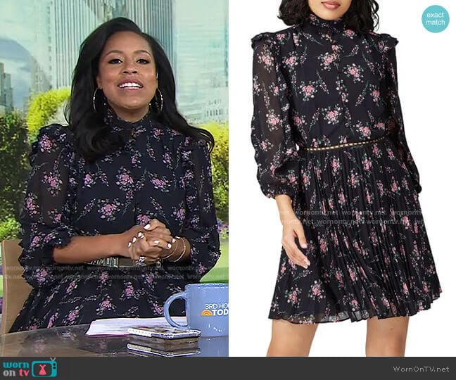 Floral Pleated Dress by ML Monique Lhuillier worn by Sheinelle Jones on Today