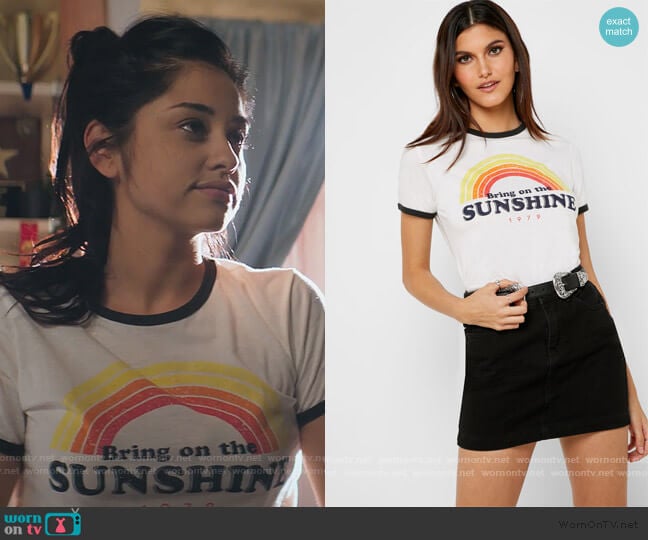 Bring on the Sunshine Ringer tee by Forever 21 worn by Yolanda Montez (Yvette Monreal) on Stargirl