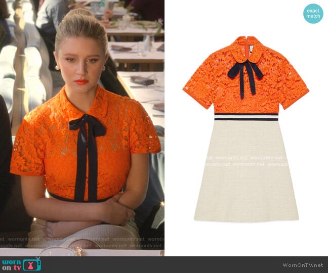 Flower Lace Dress In Orange by Gucci worn by Alice (Julia Schlaepfer) on The Politician