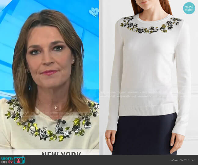 WornOnTV: Savannah’s white floral embellished sweater on Today ...