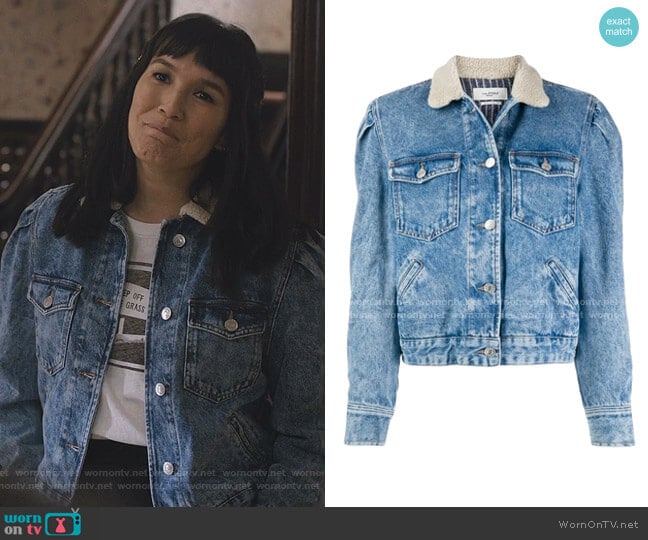 Nolinea Shearling-Collar Denim Jacket by Isabel Marant Etoite worn by Sara (Zoe Chao) on Love Life