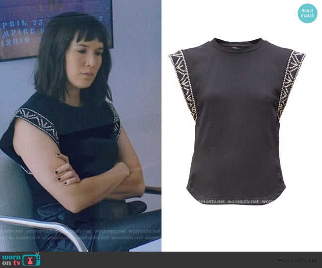 Yelani studded sleeveless cotton T-shirt by Isabel Marant worn by Sara (Zoe Chao) on Love Life