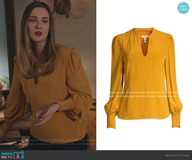 Korina Blouse in Dusty Gold by Joie worn by Joy Harper (Katherine Barrell) on Good Witch