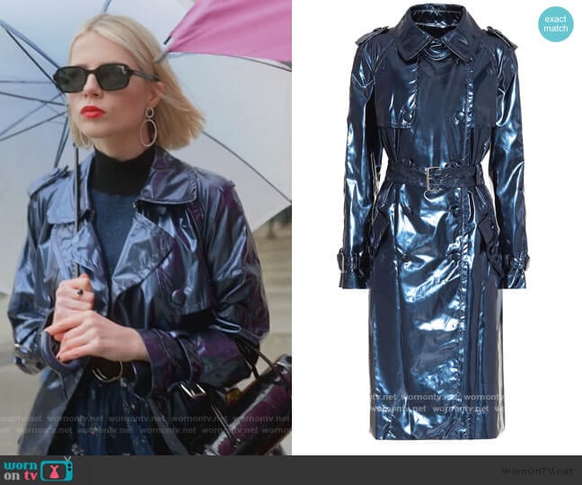 Metallic Vinyl Trench Coat by Marc Jacobs worn by Astrid (Lucy Boynton) on The Politician